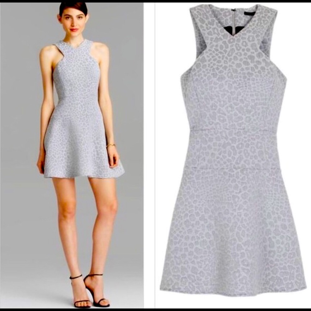 Tibi Dress Silver Gray Rime Jacquard Leopard 4